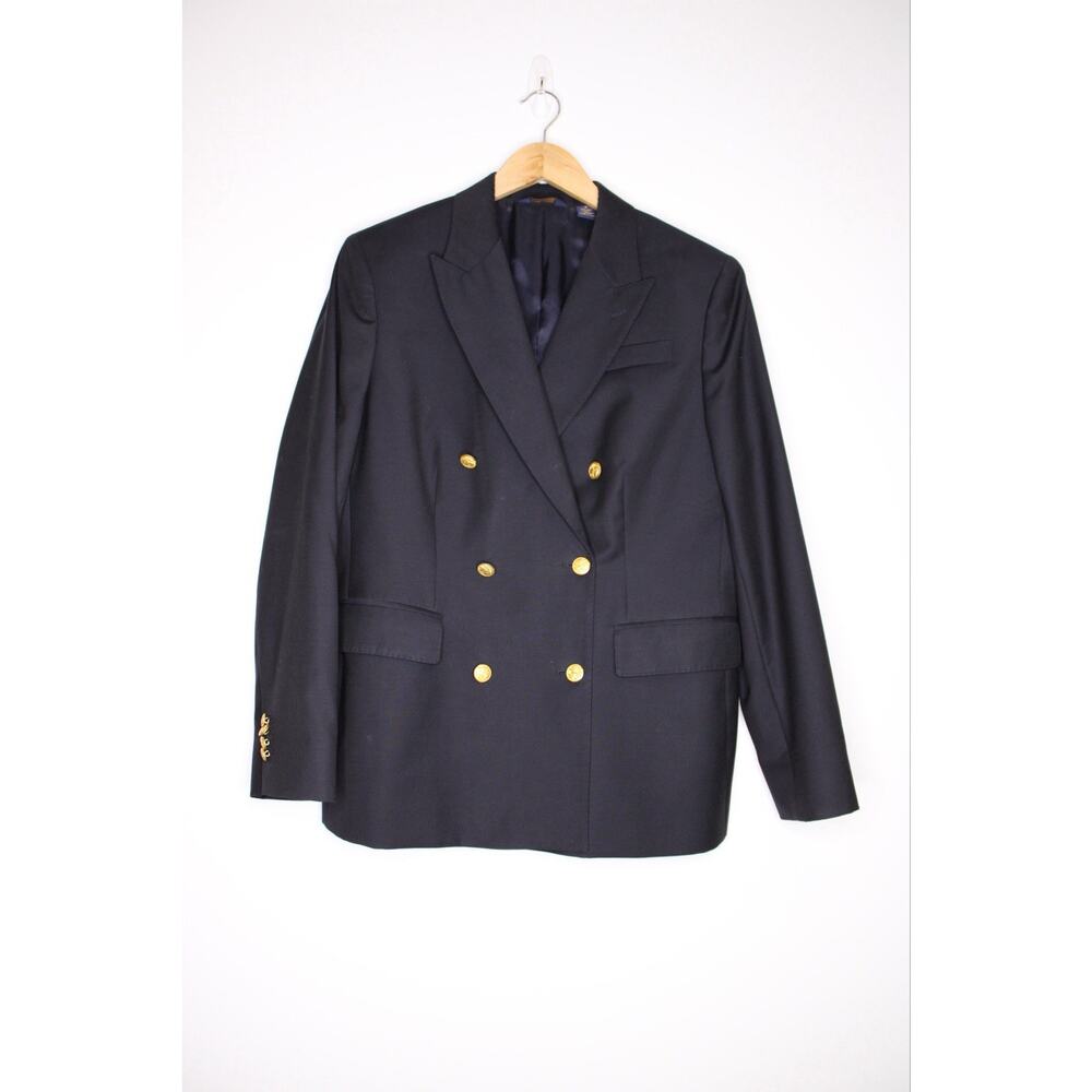 BROOKS BROTHERS 346 Double Breasted Navy Women’s Size 14 Wool Blazer Gold Button